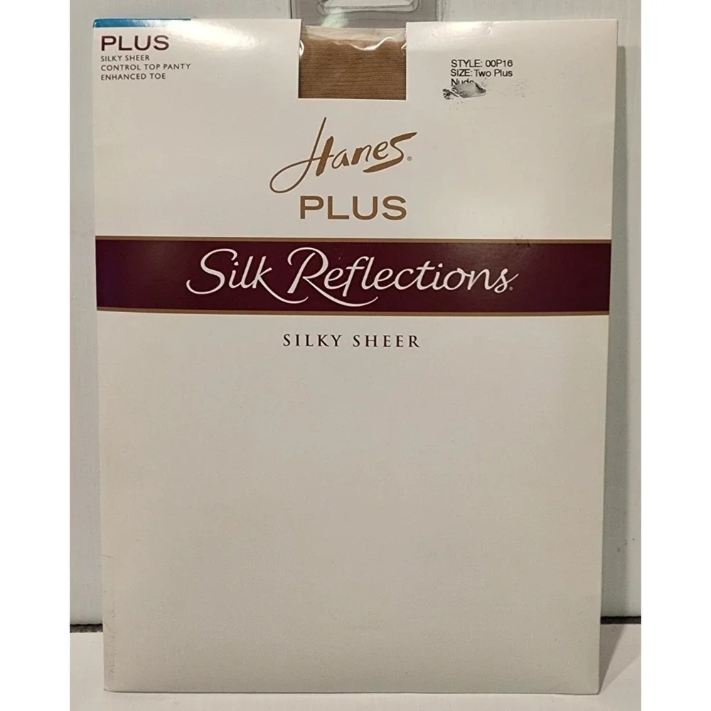 Hanes PLUS Silk Reflections Silky Sheer Size Two Plus Pantyhose Nude Control Top